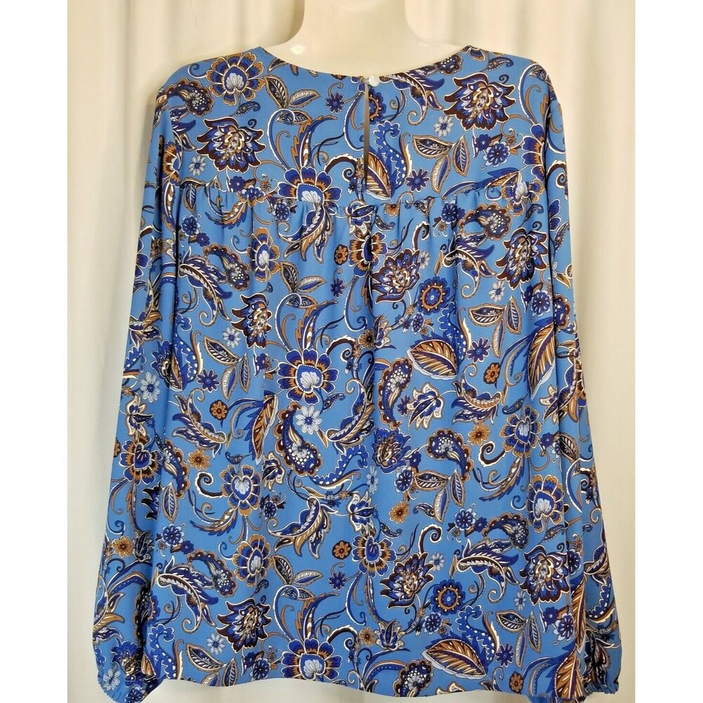 J Jill Wearever Collection Women's Paisley Blouse Size Large Blue Long Sleeve - Picture 3 of 4